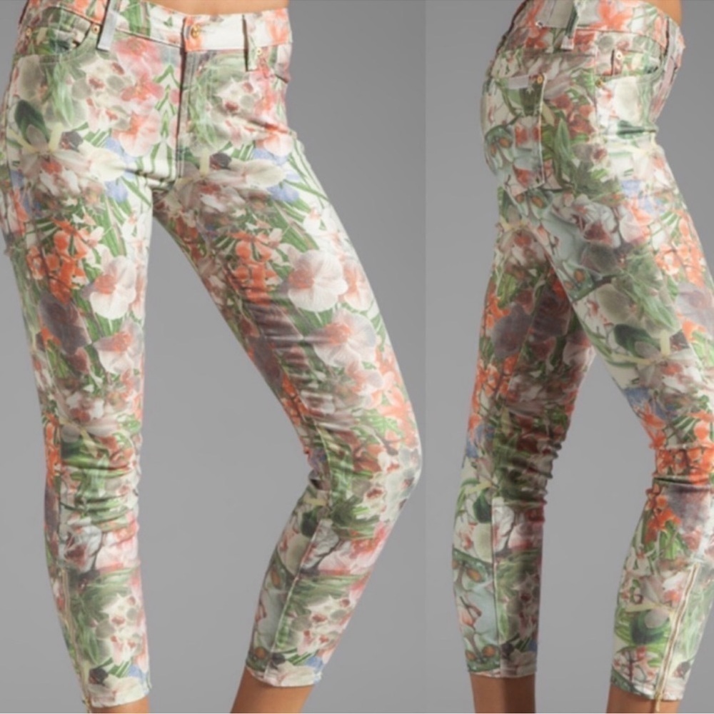 7 For All Mankind Cropped Floral Print Skinny Jeans Size 25